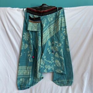 Bohemian Harem Leg Pants, Blue, 100% Cotton with pocket